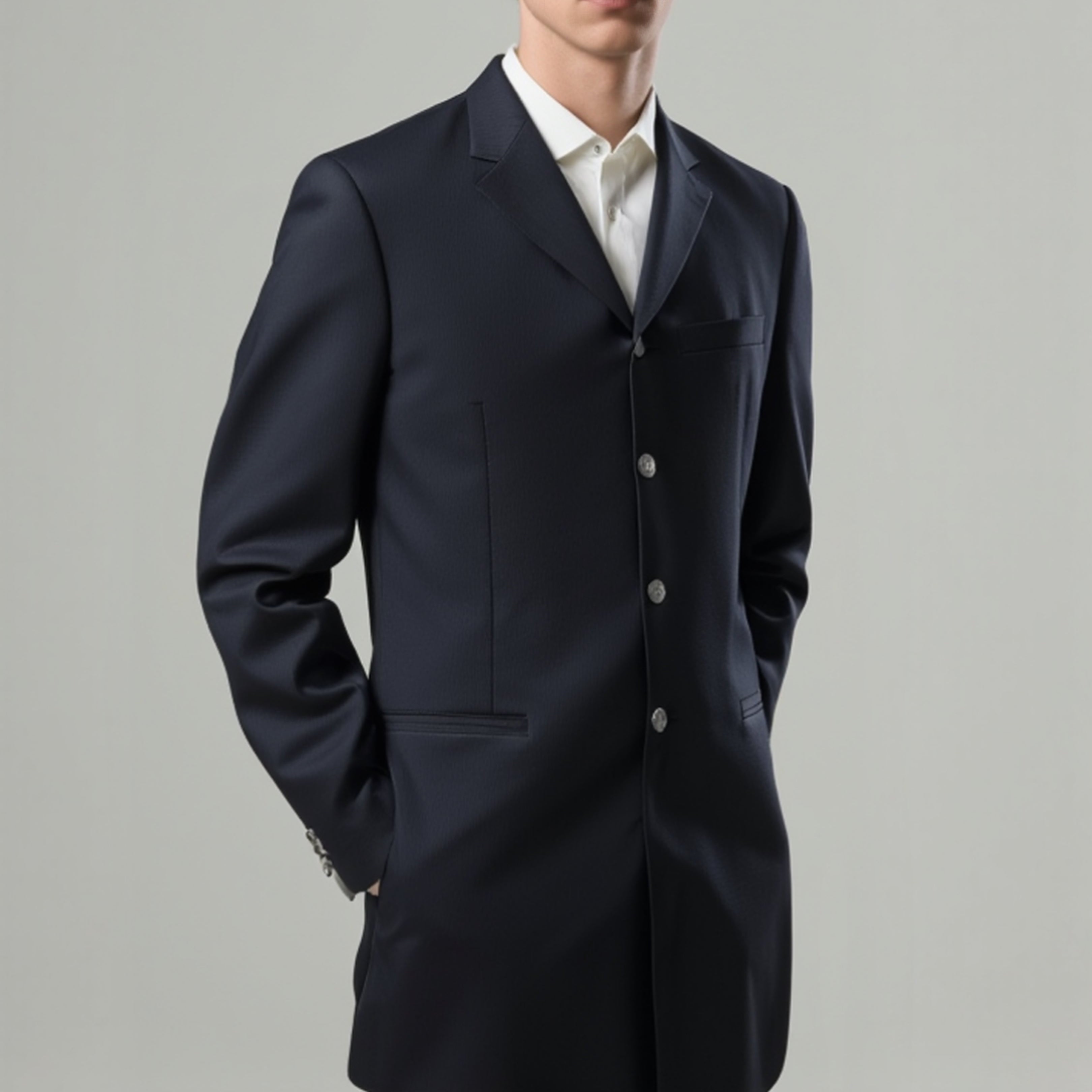 Completo Giacca e Pantalone nero elegante con riga verticale | Woolmark