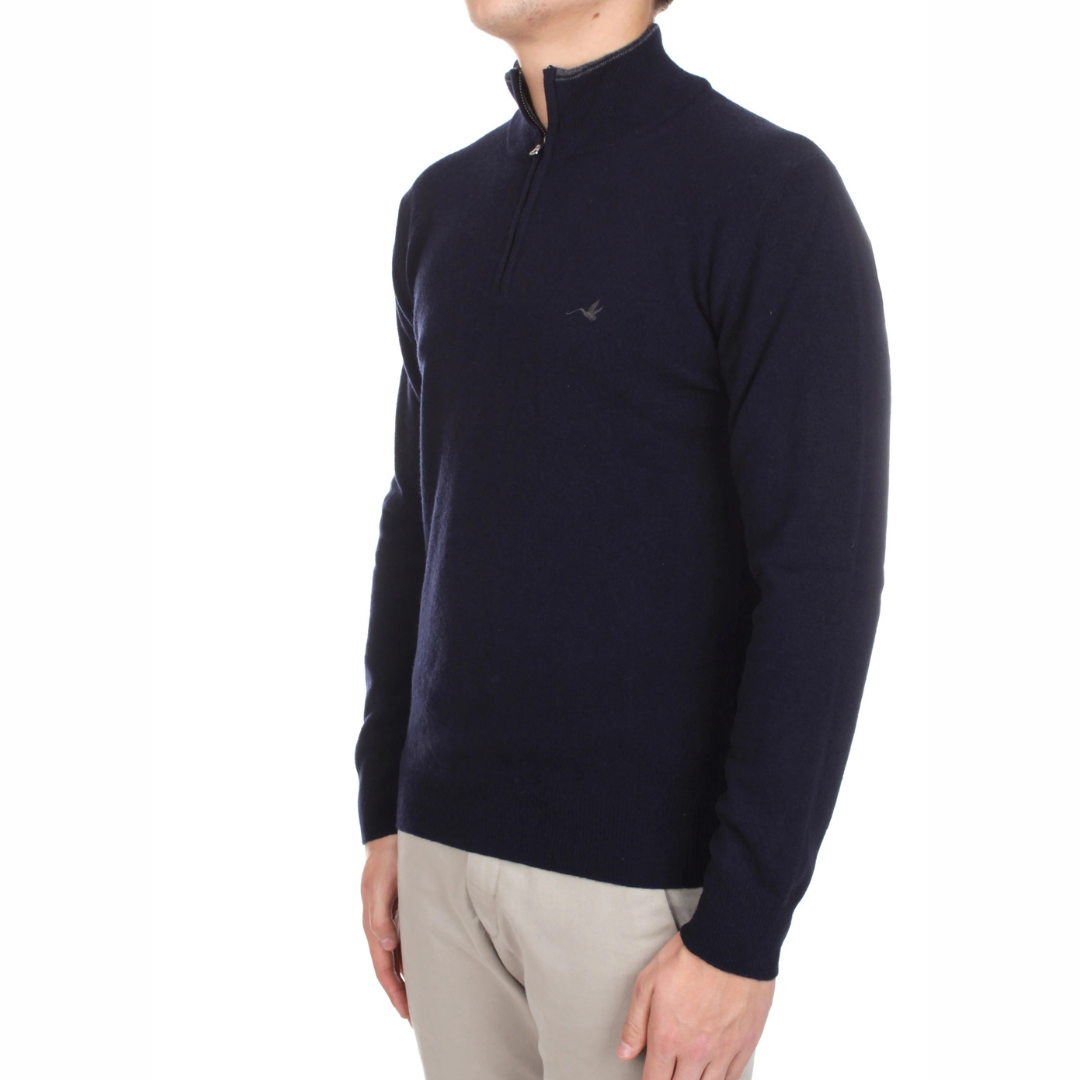 Maglione pura lana quarter zip navy | Brooksfield