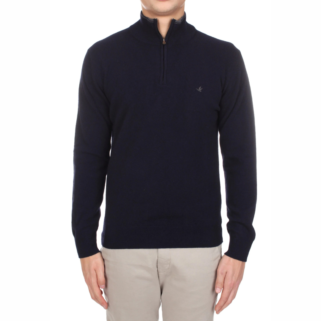 Maglione pura lana quarter zip navy | Brooksfield